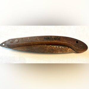 Vtg Wallace Folding Hand Tool/Saw Push Button Wood Handle Camping, Pruning